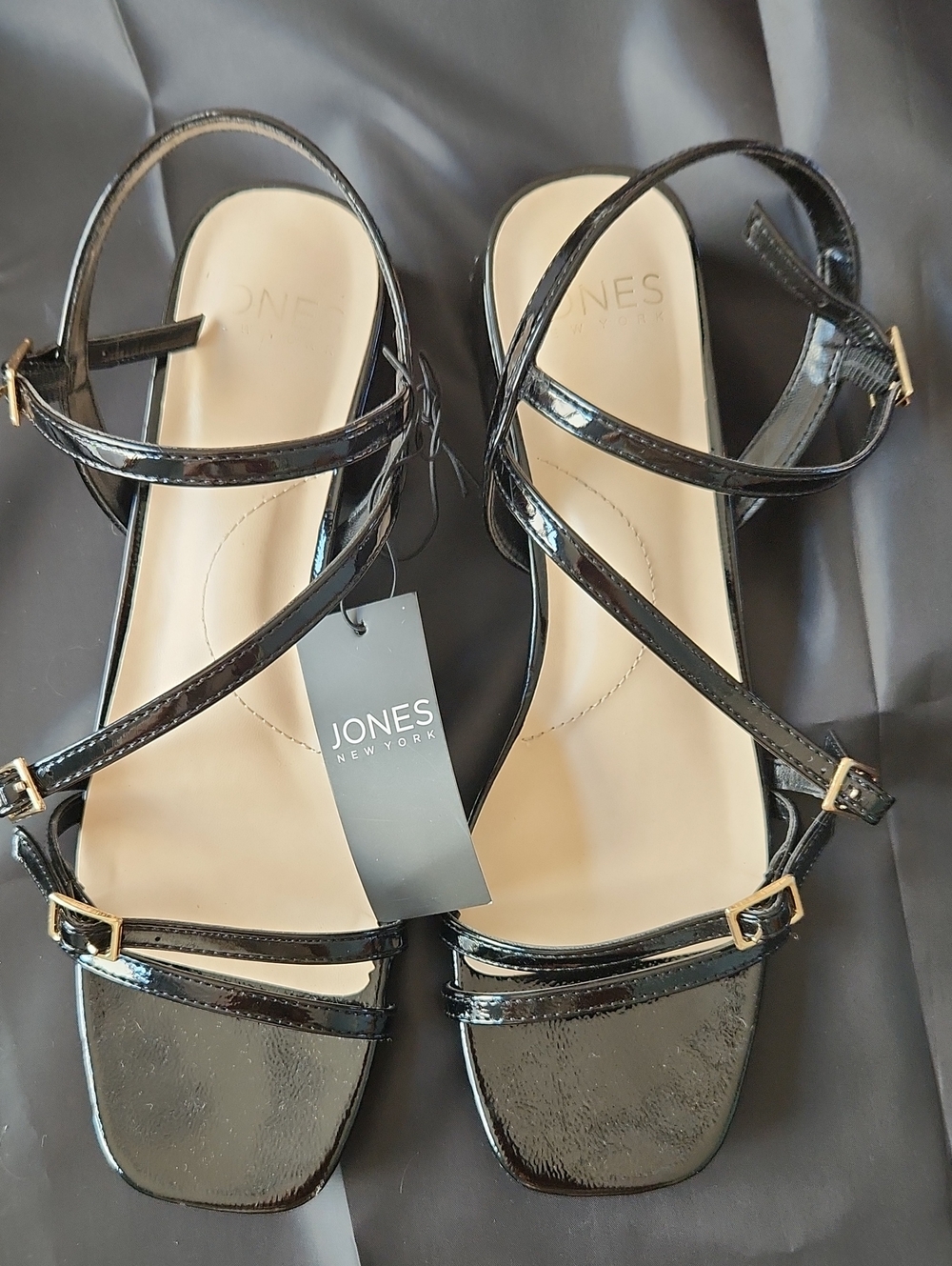 Jones New York Black Patent Strappy Slingback Sandals